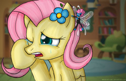 Size: 1024x663 | Tagged: safe, artist:ladyanidraws, fluttershy, seabreeze, breezie, g4, crying, female, flower in hair, male