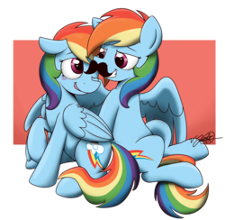 Size: 2100x2050 | Tagged: safe, artist:bravelyart, rainbow dash, pegasus, pony, g4, cute, dashabetes, double rainbow, female, high res, lesbian, mare, mousdash, moustache, self paradox, self ponidox, selfcest, ship:dashdash, shipping