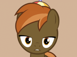 Size: 595x443 | Tagged: source needed, safe, artist:tiarawhy, button mash, earth pony, pony, g4, animated, brown background, colt, dilated pupils, drool, explicit source, eyes on the prize, foal, hat, male, propeller hat, show accurate, simple background, solo, want