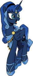 Size: 358x822 | Tagged: safe, artist:andypriceart, idw, princess luna, alicorn, pony, g4, reflections, spoiler:comic, alternate hairstyle, artemis luna, clothes, dress, female, horn, horn ring, mirror universe, open mouth, simple background, slippers, smiling, solo, tail wrap, toga, transparent background