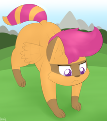 Size: 1407x1595 | Tagged: safe, artist:lamia, scootaloo, raccoon, g4, female, solo, species swap, wings