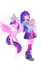 Size: 1088x1920 | Tagged: safe, artist:nyzyu, spike, twilight sparkle, dog, equestria girls, g4, pixiv, self ponidox, spike the dog, square crossover, twilight sparkle (alicorn), twolight