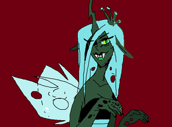 Size: 657x486 | Tagged: safe, artist:connie-lingus, queen chrysalis, changeling, changeling queen, anthro, g4, female, human facial structure, solo