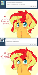 Size: 501x972 | Tagged: safe, artist:luxjii, sunset shimmer, pony, unicorn, ask filly sunset shimmer, g4, ask, female, filly, filly sunset shimmer, glasses, solo, tumblr, younger