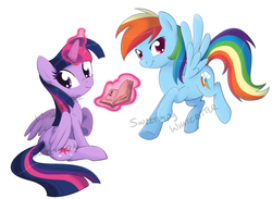 Size: 1067x781 | Tagged: safe, artist:impydoo, rainbow dash, twilight sparkle, alicorn, pony, g4, book, female, mare, twilight sparkle (alicorn)