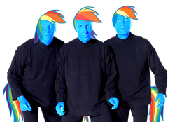 Size: 2000x1392 | Tagged: safe, edit, rainbow dash, human, g4, blue man group, group photo