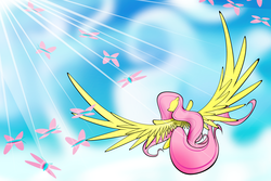 Size: 3000x2000 | Tagged: safe, artist:flamevulture17, fluttershy, butterfly, g4, female, flying, high res, solo