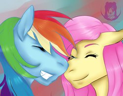 Size: 1280x993 | Tagged: safe, artist:kdjade, fluttershy, rainbow dash, g4, eyes closed, grin, smiling