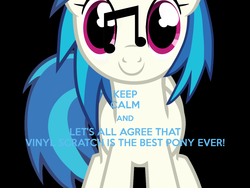 Size: 2048x1536 | Tagged: safe, artist:ralek, artist:woodyramesses17, dj pon-3, vinyl scratch, pony, unicorn, g4, best pony, black background, cutie mark, double rainboom puppet, female, keep calm, looking at you, mare, meme, simple background, smiling, solo, text, vector, wallpaper