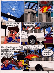 Size: 1389x1863 | Tagged: safe, artist:newyorkx3, human, comic:twilight and the big city, car, comic, fire, ford, ford crown victoria, oil barrel, pickup truck, taxi, traditional art