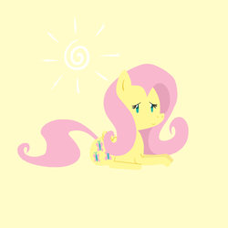 Size: 850x850 | Tagged: safe, artist:elslowmo, fluttershy, g4, female, lying, simple background, smiling, solo