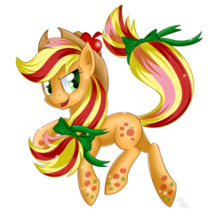 Size: 900x900 | Tagged: safe, artist:swanlullaby, applejack, g4, female, looking back, rainbow power, simple background, solo, transparent background