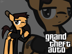 Size: 2000x1500 | Tagged: safe, artist:audiobeatzz, pony, baseball bat, claude speed, clothes, grand theft auto, gta iii, jacket, leather jacket, ponified, solo