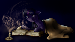 Size: 1920x1080 | Tagged: dead source, source needed, useless source url, safe, artist:baldmoose, twilight sparkle, pony, g4, book, candle, crying, female, glasses, implied death, solo