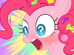 Size: 1600x1200 | Tagged: safe, artist:momo, pinkie pie, g4, exclamation point, female, interrobang, pixiv, question mark, solo