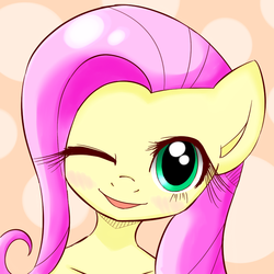 Size: 700x700 | Tagged: safe, artist:dobado, fluttershy, g4, female, looking at you, pixiv, solo, wink