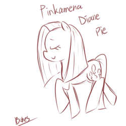 Size: 1000x1000 | Tagged: safe, artist:bones, pinkie pie, g4, female, monochrome, pinkamena diane pie, pixiv, solo