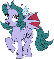 Size: 2740x2997 | Tagged: safe, artist:greenlinzerd, oc, oc only, oc:bramble patch, alicorn, dracony, hybrid, pony, alicorn oc, curved horn, fluffy, heart, high res, horn, interspecies offspring, offspring, parent:rarity, parent:spike, parents:sparity, simple background, solo, transparent background