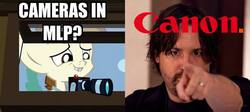 Size: 720x323 | Tagged: safe, artist:orchetect, featherweight, g4, camera, canon, larson you magnificent bastard, m.a. larson, meme, pointing, pun, staff, steffan andrews, thanks m.a. larson