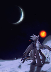 Size: 1250x1750 | Tagged: safe, artist:eosphorite, oc, oc only, animal, looking up, moon, solo, space, sun