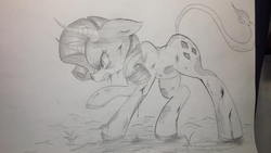 Size: 1066x600 | Tagged: safe, artist:tenmusfox, rarity, cow, g4, blood, female, grayscale, injured, monochrome, raricow, solo, species swap, traditional art