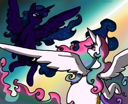 Size: 1261x1023 | Tagged: safe, artist:saintssister47, princess celestia, princess luna, g4, sisters