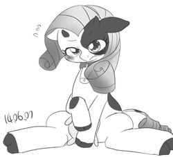 Size: 952x866 | Tagged: safe, artist:nekubi, rarity, cow, g4, blushing, cowified, female, grayscale, monochrome, raricow, simple background, solo, species swap, udder