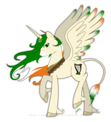 Size: 800x876 | Tagged: safe, artist:october-owl, oc, oc only, alicorn, classical unicorn, pony, alicorn oc, freckles, horn, ireland, irish, leonine tail, nation ponies, solo, unshorn fetlocks