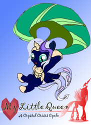 Size: 250x343 | Tagged: safe, queen chrysalis, oc, oc only, oc:twilight aurelia, changeling, nymph, g4, author:pen mightier, cover, fanfic