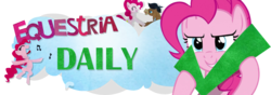 Size: 1000x350 | Tagged: safe, artist:giuliabeck, cranky doodle donkey, pinkie pie, donkey, earth pony, pony, equestria daily, a friend in deed, g4, banner, check, felt