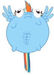 Size: 248x343 | Tagged: safe, rainbow dash, pony, g4, abs, balloon, female, inflation, solo