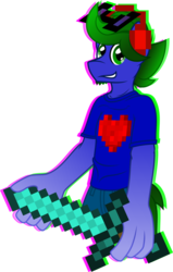 Size: 1280x2008 | Tagged: safe, artist:gray-gold, oc, oc only, oc:stormcloud, anthro, anthro oc, clothes, crossover, diamond sword, glitch, heart, minecraft, pants, pixel art, shirt, simple background, smiling, solo, sword, transparent background, vector, weapon