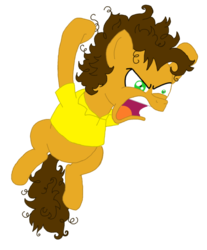 Size: 912x1100 | Tagged: safe, artist:crazynutbob, cheese sandwich, earth pony, pony, g4, angry, male, messy mane, midair, solo, stallion, why you little