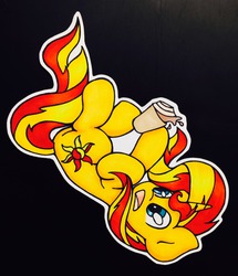 Size: 921x1073 | Tagged: safe, artist:gummigator, sunset shimmer, pony, unicorn, g4, coffee, falling, female, solo