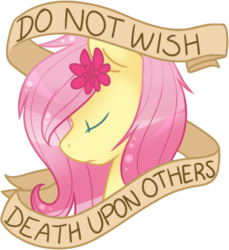 Size: 544x594 | Tagged: safe, artist:littlepinkalpaca, fluttershy, g4, female, flower, meta, mouthpiece, old banner, parody, positive ponies, solo