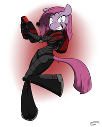 Size: 1099x1370 | Tagged: safe, artist:sandwich-anomaly, pinkie pie, earth pony, anthro, unguligrade anthro, g4, armor, black hand, brotherhood of nod, command and conquer, female, gun, kane's wrath, pinkamena diane pie, solo
