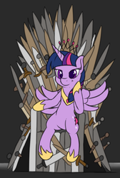 Size: 765x1139 | Tagged: safe, artist:fearingfun, twilight sparkle, alicorn, pony, g4, female, game of thrones, iron throne, mare, sitting, solo, throne, throne slouch, twilight sparkle (alicorn)