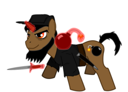 Size: 700x500 | Tagged: safe, artist:salted pingas, oc, oc only, oc:captain powder burn, pony, unicorn, antagonist, bomb, pirate, simple background, solo, transparent background, weapon