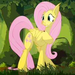 Size: 2500x2500 | Tagged: safe, artist:big-mac-a-brony, fluttershy, g4, female, forest, happy, high res, raised hoof, solo