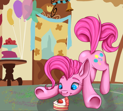 Size: 571x515 | Tagged: safe, artist:bruised, pinkie pie, g4, cake, female, solo, sugarcube corner, underhoof