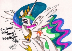 Size: 1280x910 | Tagged: safe, artist:newyorkx3, princess celestia, g4, autograph, female, nicole oliver, solo, traditional art