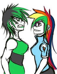 Size: 786x1017 | Tagged: safe, artist:geebeelee, rainbow dash, human, g4, buttercup (powerpuff girls), humanized, the powerpuff girls