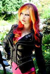 Size: 640x960 | Tagged: safe, artist:littlemissbloo, sunset shimmer, human, equestria girls, g4, clothes, cosplay, irl, irl human, leather jacket, outdoors, photo, solo