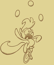 Size: 409x488 | Tagged: safe, screencap, g4, the cutie pox, diagram, juggling, monochrome, solo, unicycle