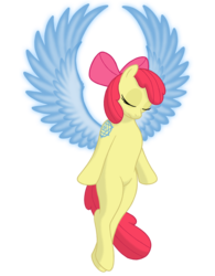Size: 1496x1920 | Tagged: safe, artist:nebulastar985, apple bloom, earth pony, pony, g4, artificial wings, augmented, eyes closed, female, filly, magic, magic wings, simple background, solo, tattoo, transparent background, wings