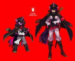 Size: 1280x1045 | Tagged: safe, artist:knifedragon, twilight sparkle, human, anthro, g4, clothes, eared humanization, female, gun, horn, horned humanization, humanized, solo, tailed humanization, twilight sparkle (alicorn), winged humanization