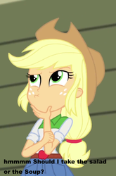 Size: 713x1080 | Tagged: safe, applejack, equestria girls, g4, female, image macro, meme, solo, thinkerjack