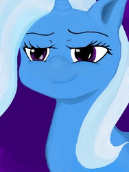 Size: 720x960 | Tagged: safe, artist:fuzz, trixie, pony, unicorn, g4, female, mare, pixiv, simple background, smiling, solo