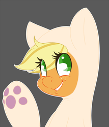 Size: 500x584 | Tagged: dead source, safe, artist:koportable, applejack, cat, earth pony, pony, g4, animal costume, applecat, cat hoodie, cat's pajamas, catsuit, clothes, costume, cute, female, gray background, grin, hoodie, jackabetes, kigurumi, looking up, mare, pajamas, paw pads, paw print hooves, paws, simple background, smiling, solo, waving