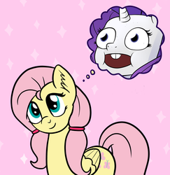 Size: 961x990 | Tagged: safe, artist:marindashy, edit, fluttershy, rarity, g4, alternate hairstyle, bucktooth, thought bubble